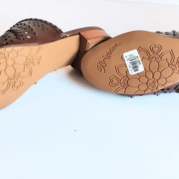 Brighton Ferrara Neo Leather Lazer Cut Carmel Mules Size 8.5. - Picture 5 of 8